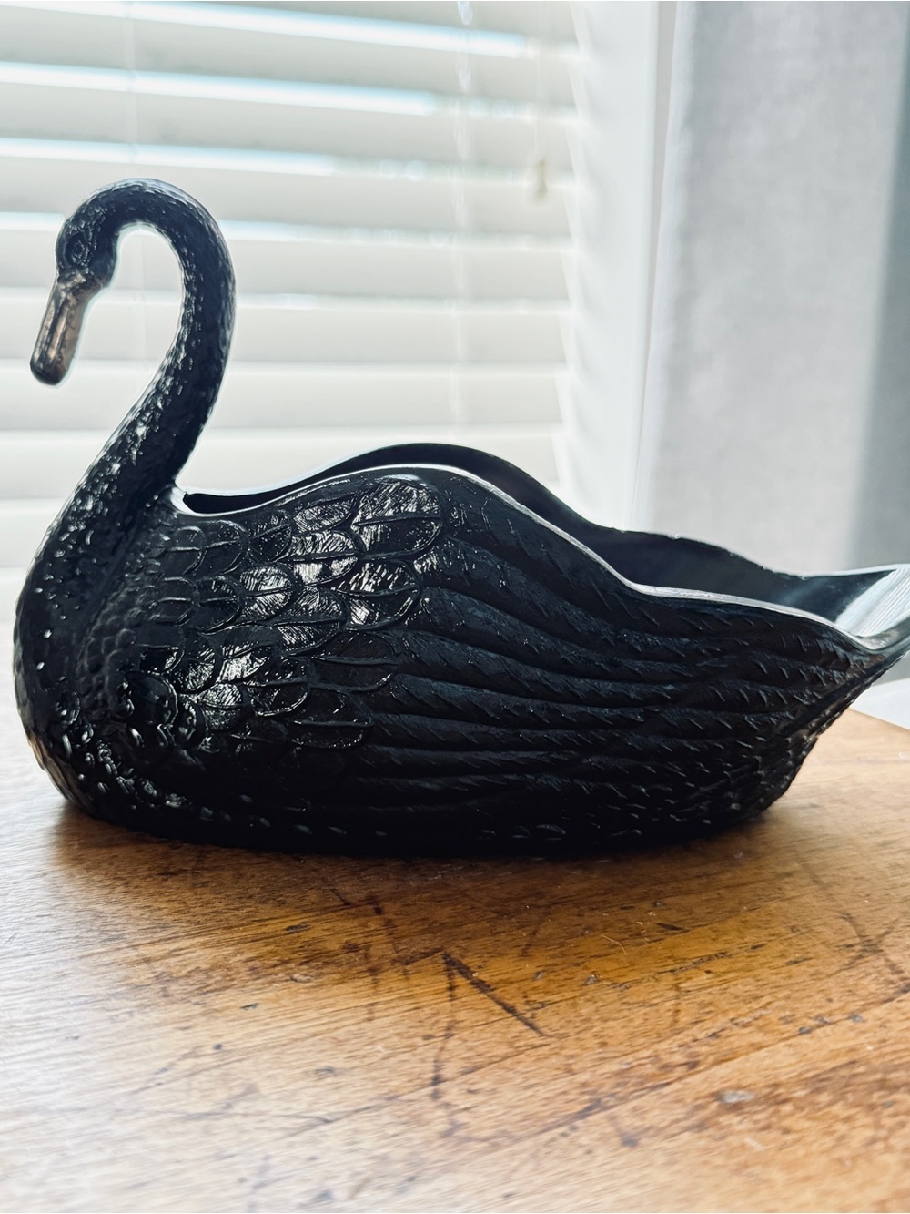 Vintage Mid-Century Modern Black Ceramic Swan Planter | 8" Glossy Finish